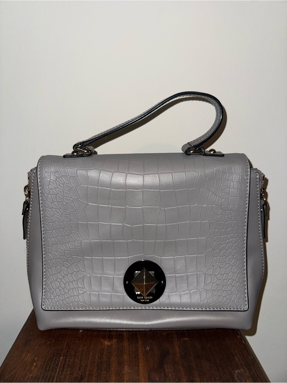 kate spade Gray Croc-Embossed Top Handle Satchel with Gold-Tone Accent